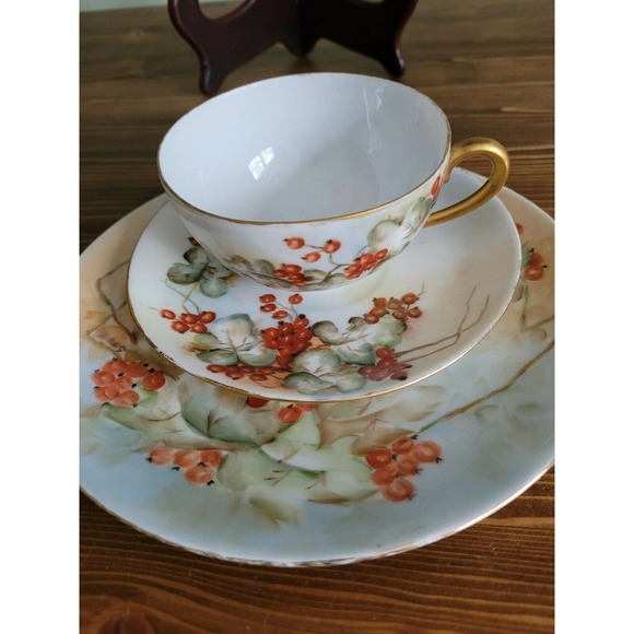 Silesia Germany Porcelain Hand Painted gooseberries Trio set - Picture 7 of 7